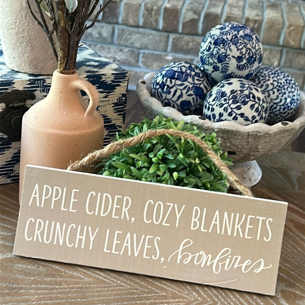 NEW! Cottage Farmhouse Autumn Harvest Cider Leaves Rustic Wood & Jute Sign